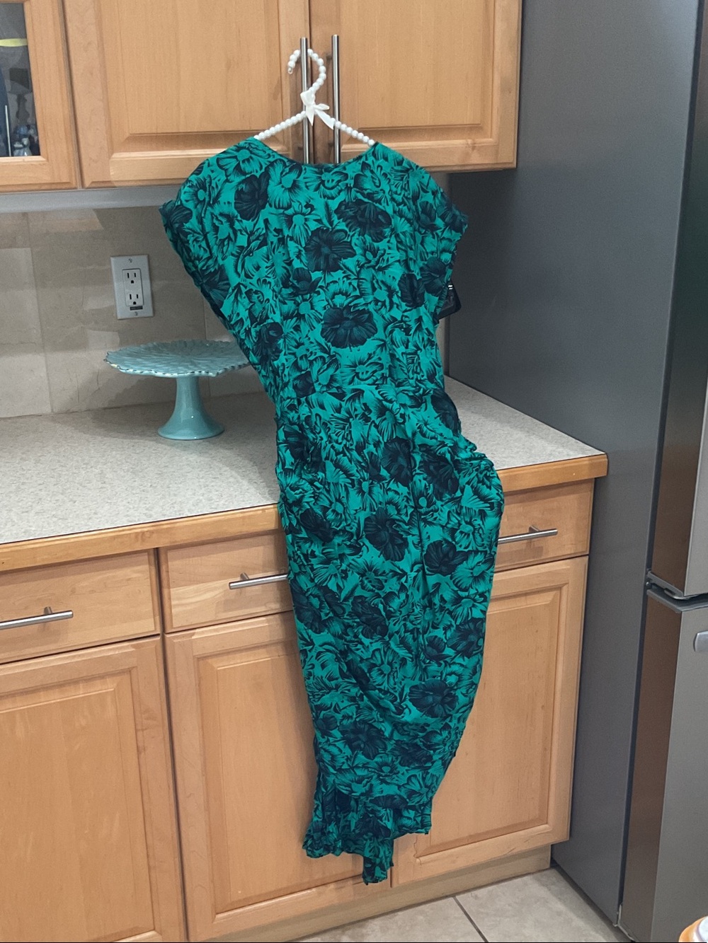 Teal Floral Maxi Dress with Short Sleeves
